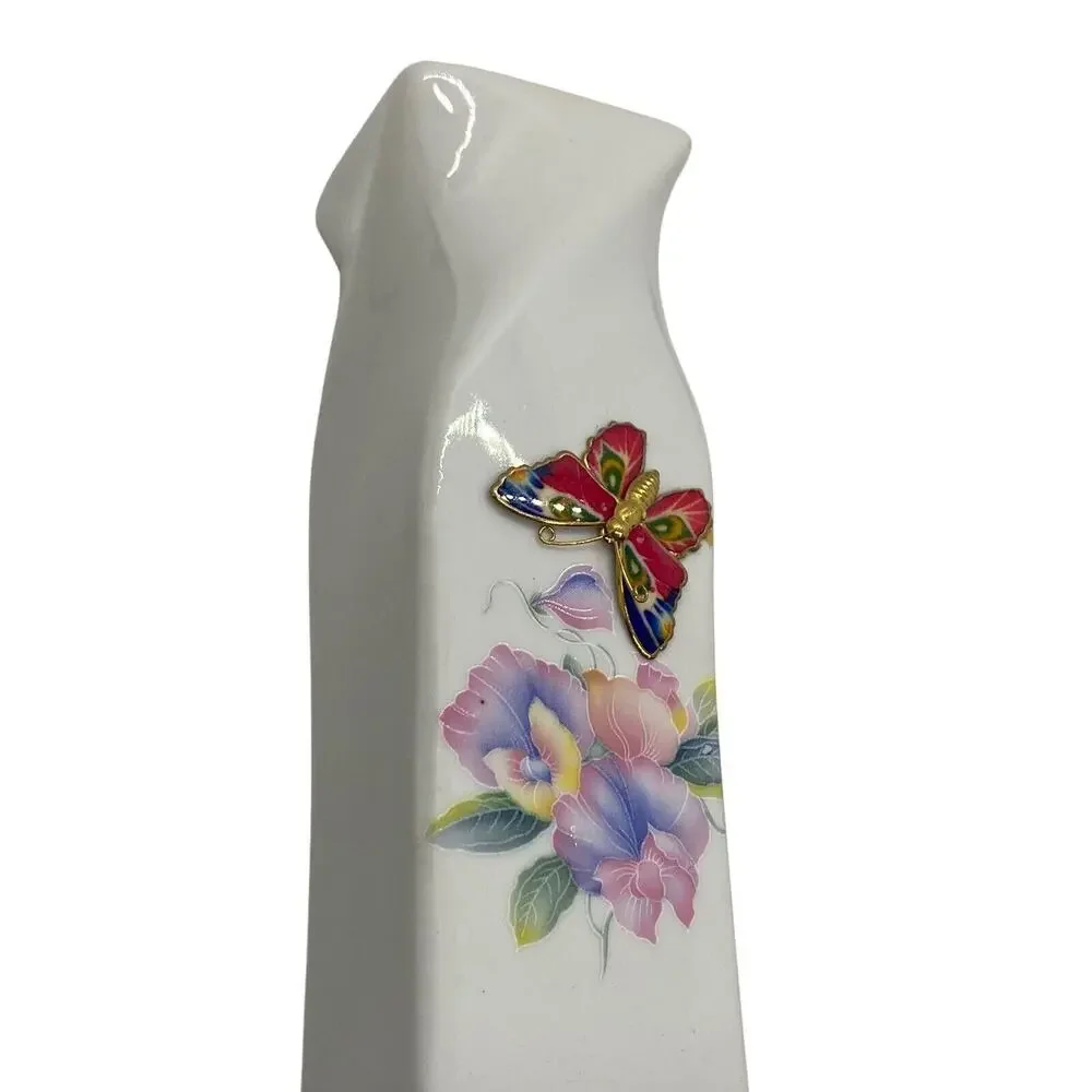 Embossed Butterfly Meadow Ceramic Vase Square Style 6 1/4